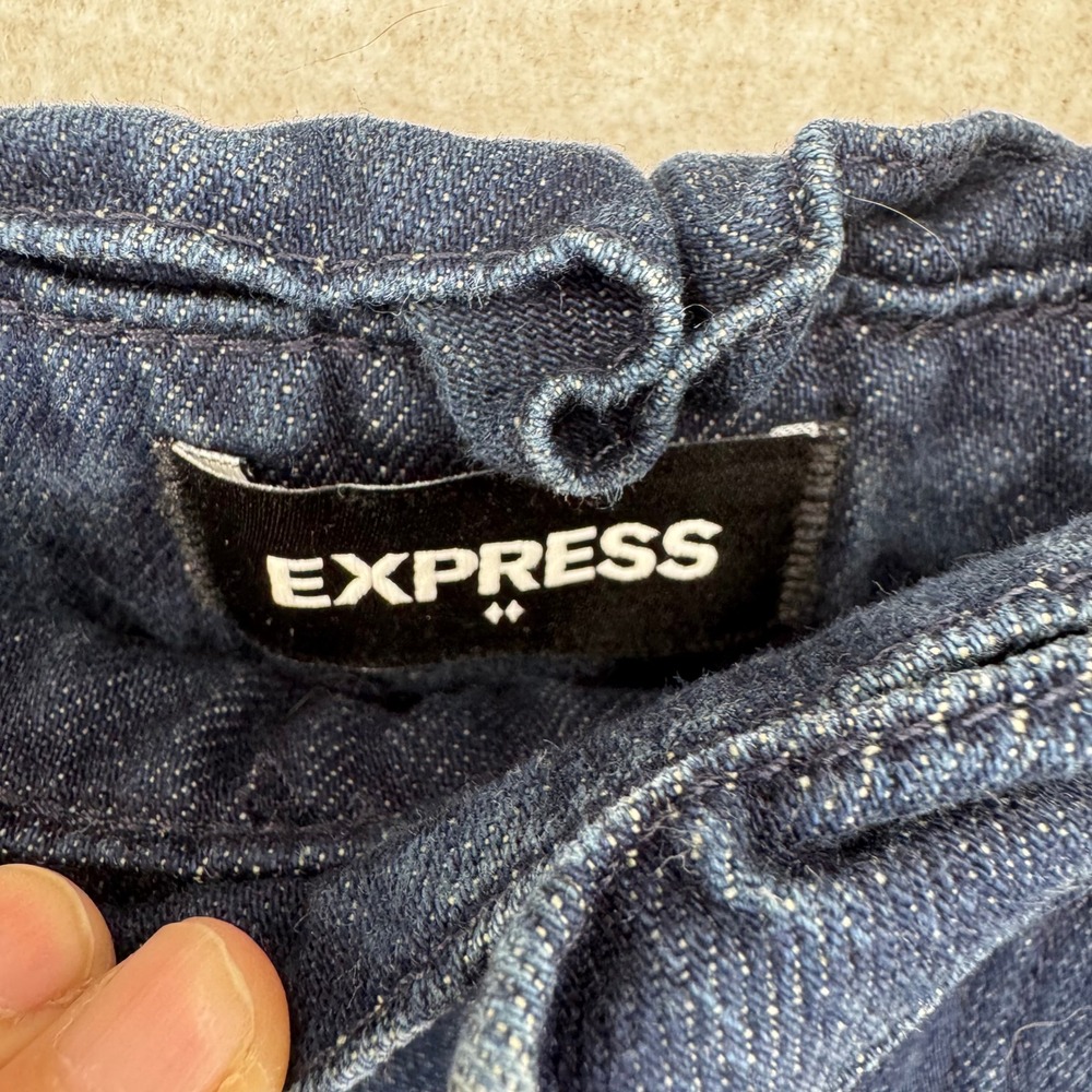 Express Women Size 6 High Rise Dark Wash Paperbag Waist Denim Shortie Shorts - Picture 3 of 7